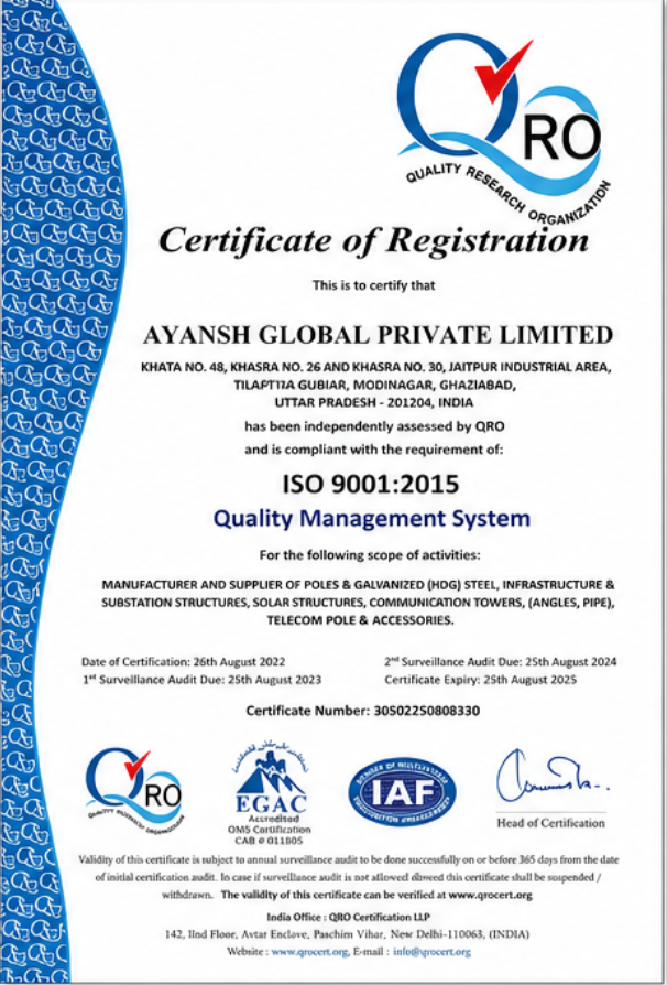 Ayansh Global quality certificate
